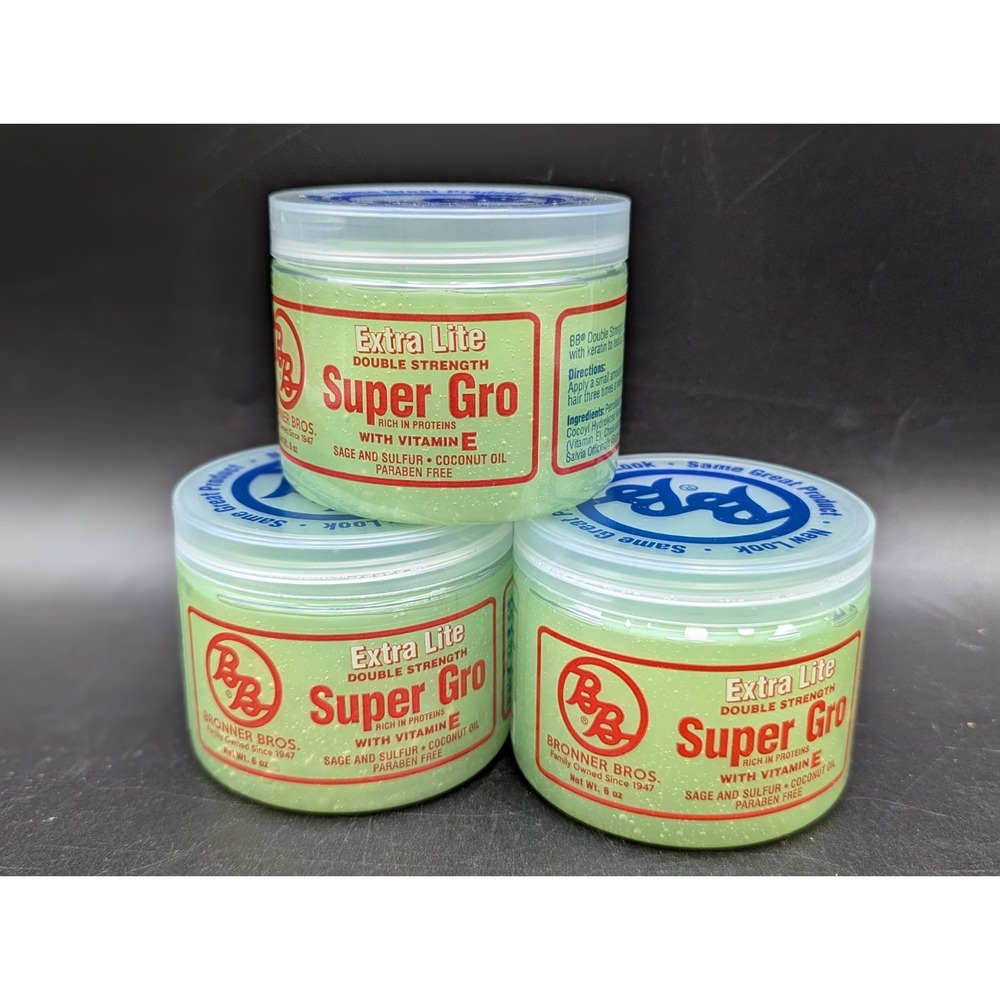 Lot of 3 Bronner Brothers Extra Lite Double Strength Super Gro Vitamin E, 6 Oz